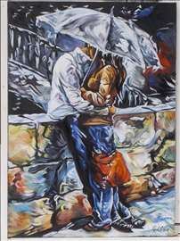 Par na kiši 2 slika, ulje na platnu