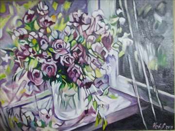 Vaza pored prozora slika, ulje na platnu