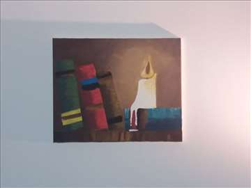 Na prodaju umetnička slika  Stare knjige sa svećom