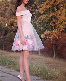 Puder roze haljina sa 3D cvetovima