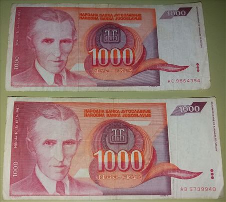 1.000 dinara-Nikola Tesla-1992-F-Lot 10 kom.-