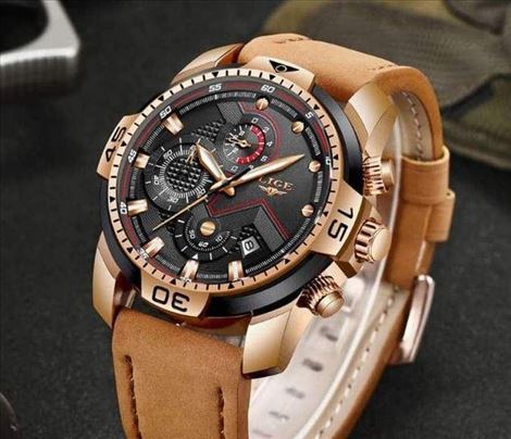 Braon zlatni muški sat sa ojačanim kaiševima