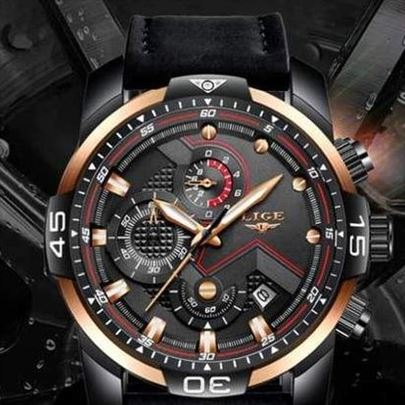 Crno zlatni muški sat sa ojačanim kaiševima