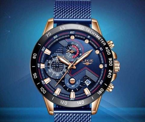 Plavi muški sat sa narukvicama od pletenor čelika