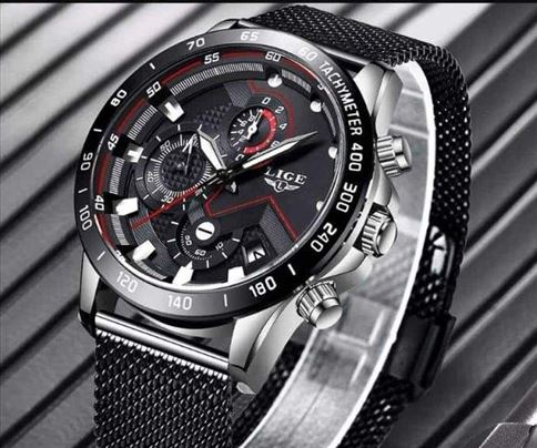 Sivi muški sat sa narukvicama od pletenor čelika