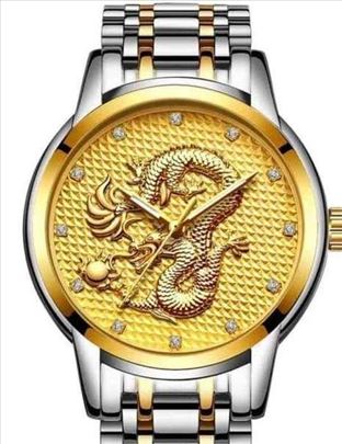 Srebrno zlatni sat sa 3D detaljem zmaja