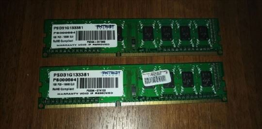 Prodajem 2 memorije 1GB PATRIOT 1GB 1333MHz DDR3