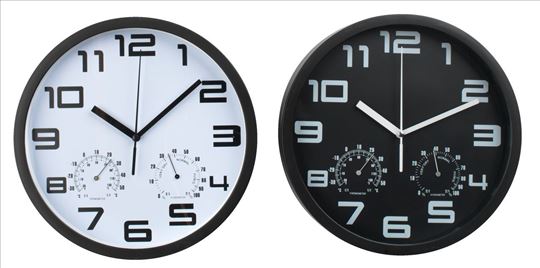 Zidni sat nov prečnika 25 cm beli i crni akcija