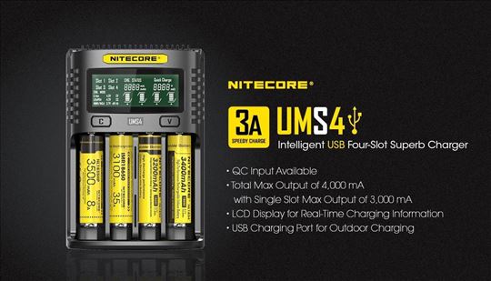 Punjač za baterije Nitecore UMS4 + QC 3.0 USB 