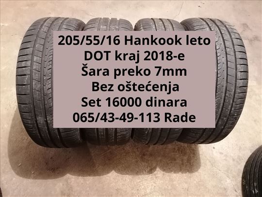 4 letnje Hankook 205/55/16, kraj 2018-e, preko 7mm