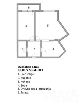 Dvosoban 64m2, LIFT I,II,III,IV sprat