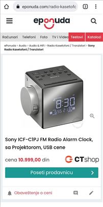 Sony ICF-C1PJ FM Radio Alarm Clock, sa Projektorom