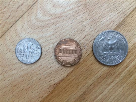 1 cent 1968 1 dime 1982 Quarter dollar 1977 USA