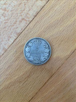2 dinara 1912 - Srebro