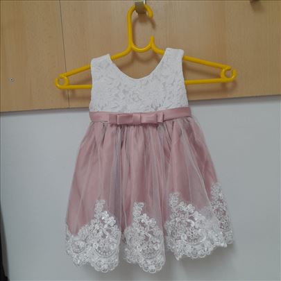 Roze-bela haljina za devojčicu od 1-2 god