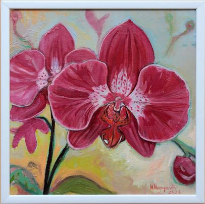 Orhideja - Slika ulje na panelu, uramljeno