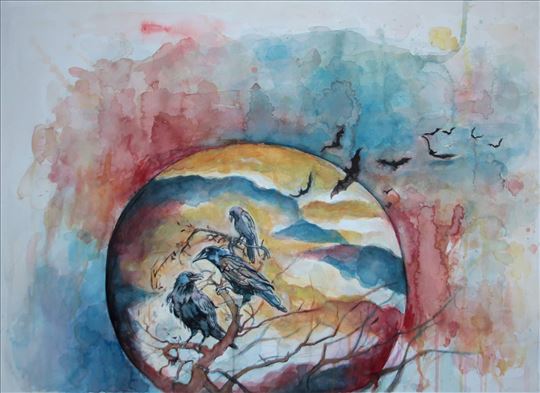 Vrane - Akvarel slika