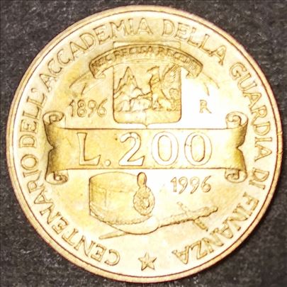 Italija, komemorativna, 200 lira, 1996