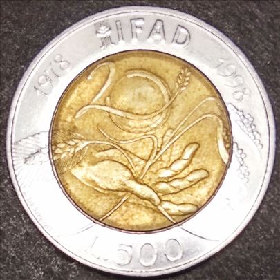 Italija, komemorativna, 500 lira, 1998
