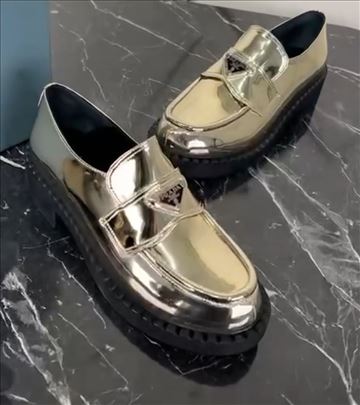 Prada  Loafer aus Metallic-Leder