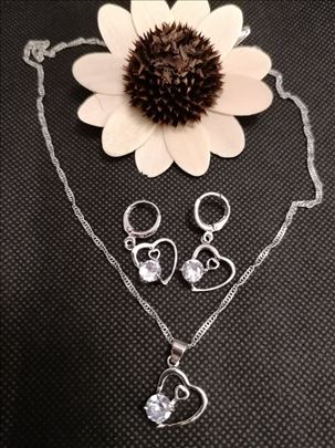 Ogrlica i minđuše srce sa cirkonom 925