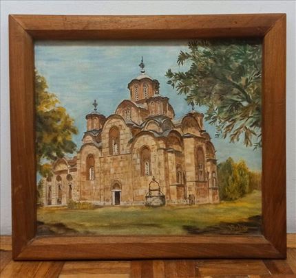 Manastir Gračanica umetnička slika ulje uramljena