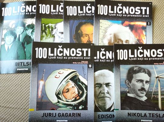 100 poznatih ličnosti (Tesla, Gagarin, Galilej).