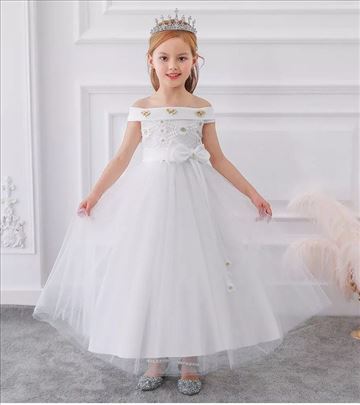 Bela duga svečana haljina za decu za svadbu 