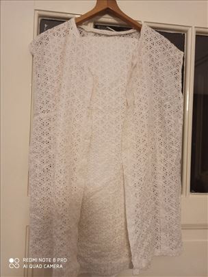 Komplet suknja i bluza beli vez