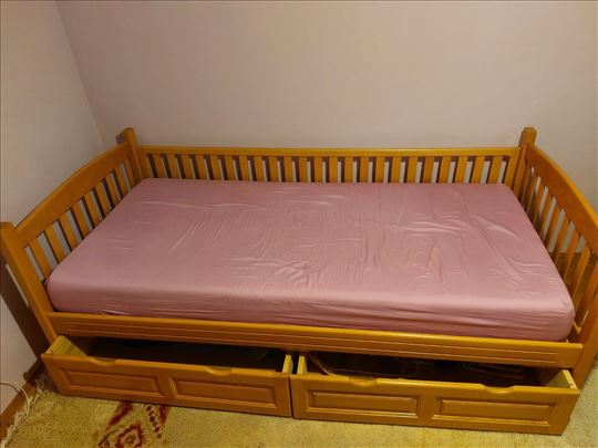 Krevet samac + dušek sa fiokama od parene bukve