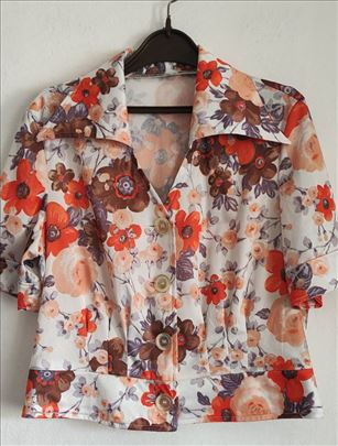 Vintage cvetna bluza sa velikom kragnom vel.m