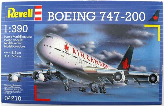 1:390 avion Boeing 747-200 18x15 cm