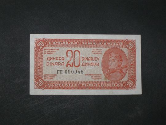 20 Dinara 1944 , UNC , ali ima dve braon fleke , 