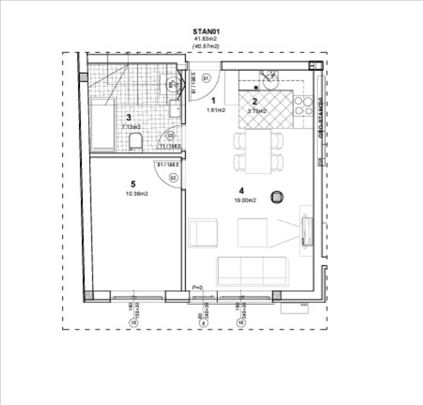 Novo Naselje, 41 m2, Dvosoban sa Pdv