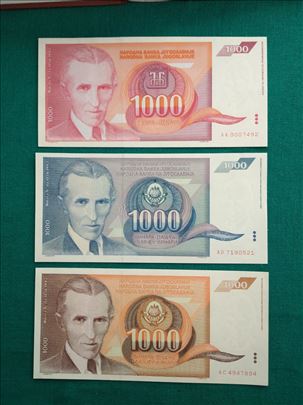 1000 dinara - Tesla (1990/1991/1992).