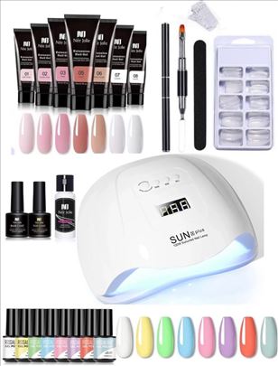Kompletan sa 7 poli gelova + 8 gel lakova + lampa 