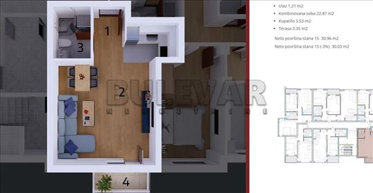 0.5 stan , centar, 30 m2, III  sprat, cg.