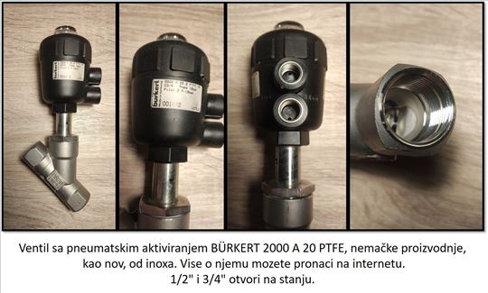BURKERT 2000 A 20 PTFE ventil sa pneumatskim aktiv