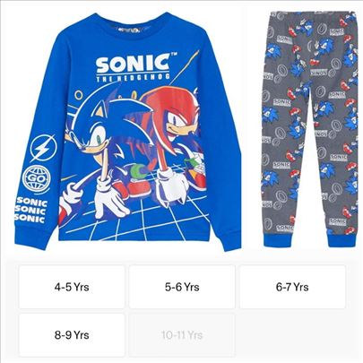 Sonic pidžama,veličine na slici-naručivanje