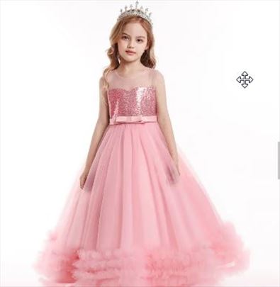 Roze gala duga dugačka svečana haljina 
