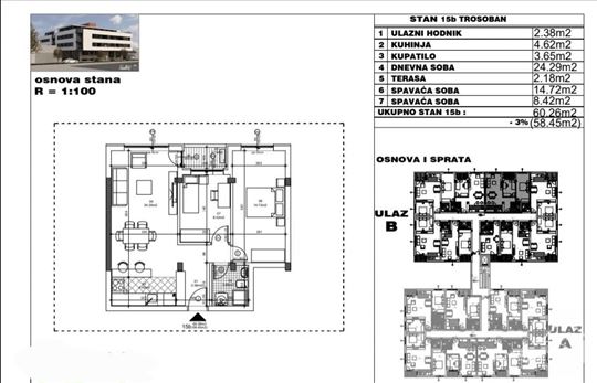 Trosoban stan na Telepu, 58.45m2