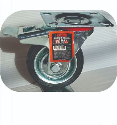 Točak gumeni fi 75 mm ploča okretni sa kočnicom
