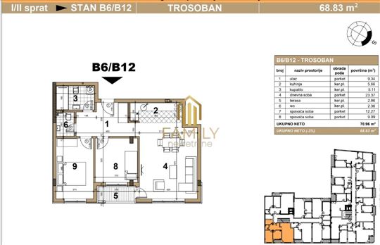 Trosoban stan, 69m2, Podbara, povrat PDVa