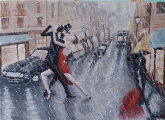 Tango in the rain, oil on canvas, 30x40