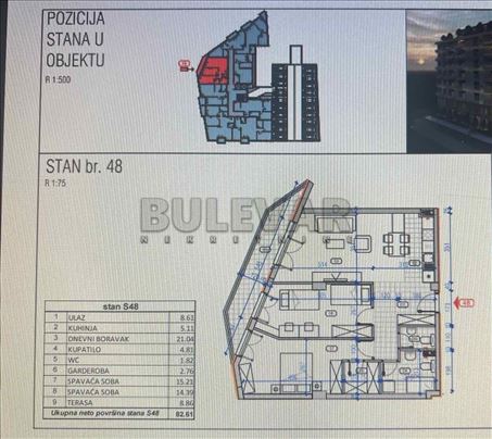 Stan na šestom spratu u ekskluzivnoj zoni 82.61 m2