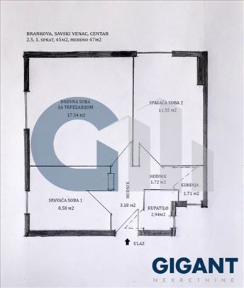 Centar-Brankova, 47m2, 2.5