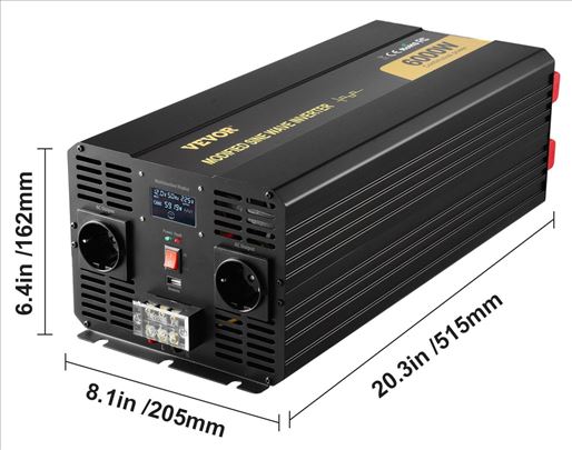 Sinusni inverter 6KW DC12V u AC230V LCD