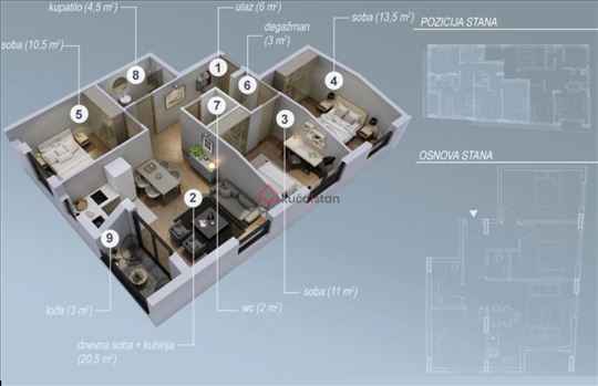 Trostran. Okružen Zelenilom Nadomak Bulevara