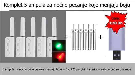 Komplet 5 ampula za nocno pecanje koje menjaju boj