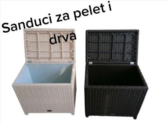 Sanduci čelični, opleteni ratanom  za pelet ,drva